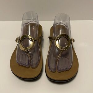 Vionic Karina Bronze Toe Post Gold Circle Sandals Women’s 10 Orthofeet Comfort